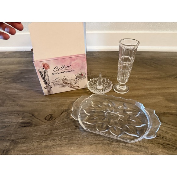 Other - Cellini collection stydio crystal 3 pc Crystal Vanity Set Bud Vase Ring Holder